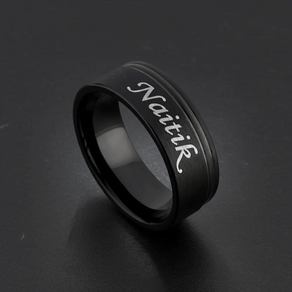 Zpics Name Engraved Men's Ring (Black)