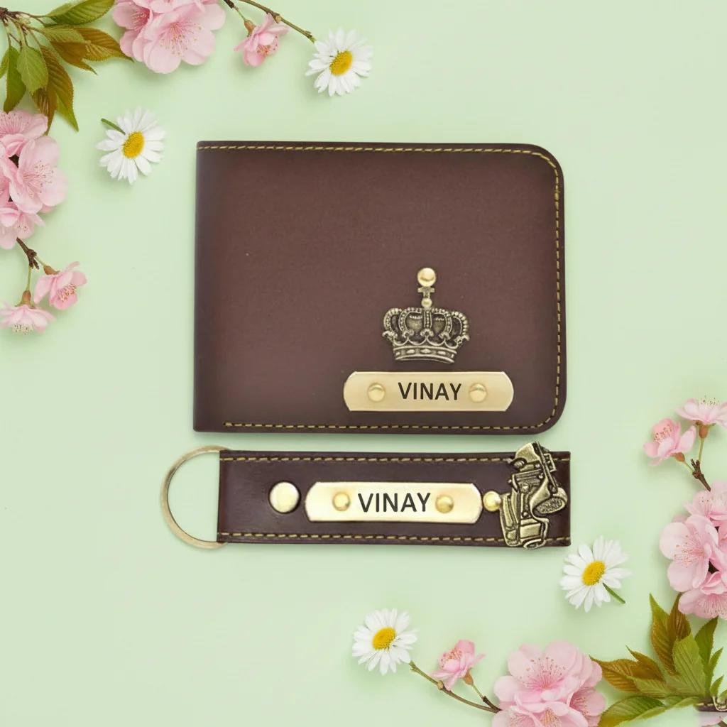 Zpics Men's Leather Wallet & Keychain (Brown)