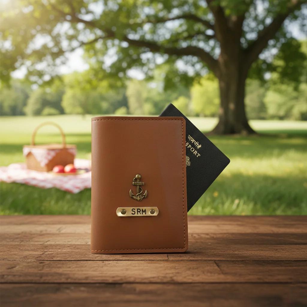 Personalized Faux Leather Passport Cover – Custom Name with Metal Charms