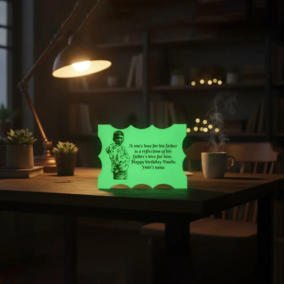 MH Decors Custom 5x7 Radium Photo Frame – Engraved with Glow Effect