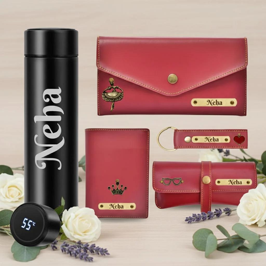MH Decors Customizable Wine Gift Set for Her – Personalized Name Engraving