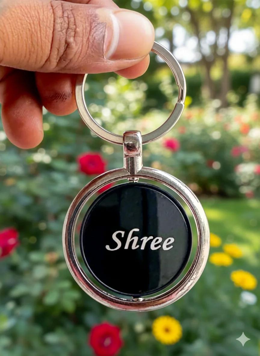 MH Decors Rotating Metal Keychain – Personalized Double-Sided Name Engraving