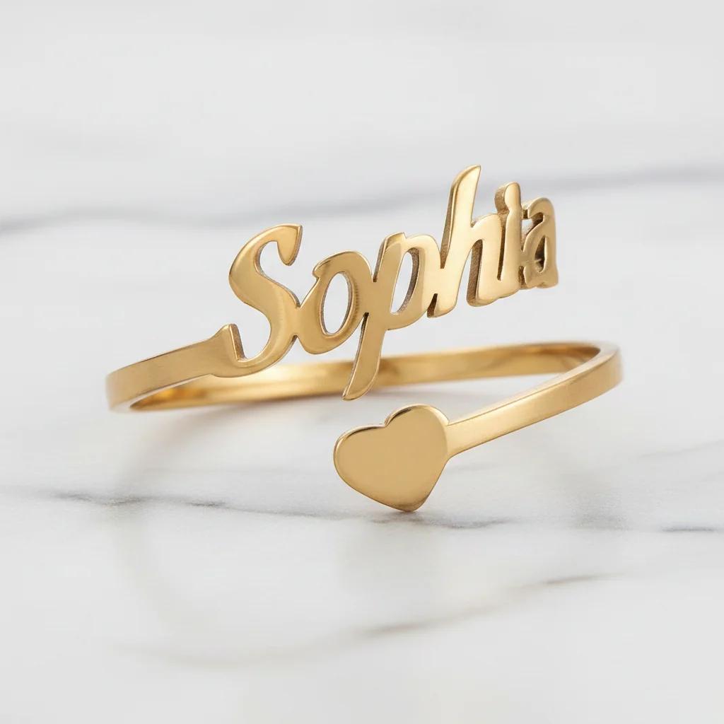 MH Decors Sterling-Plated Personalized Name Ring – Custom Engraving