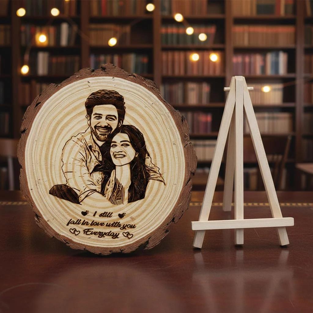 MH Decors Custom Engraved Wooden Slice Photo Frame – Happy Birthday, Multiple Sizes