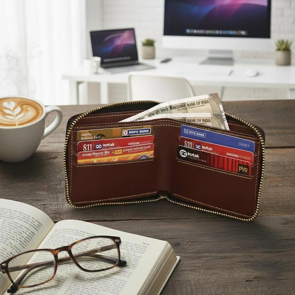 Zpics Leather Zipper Wallet for Men