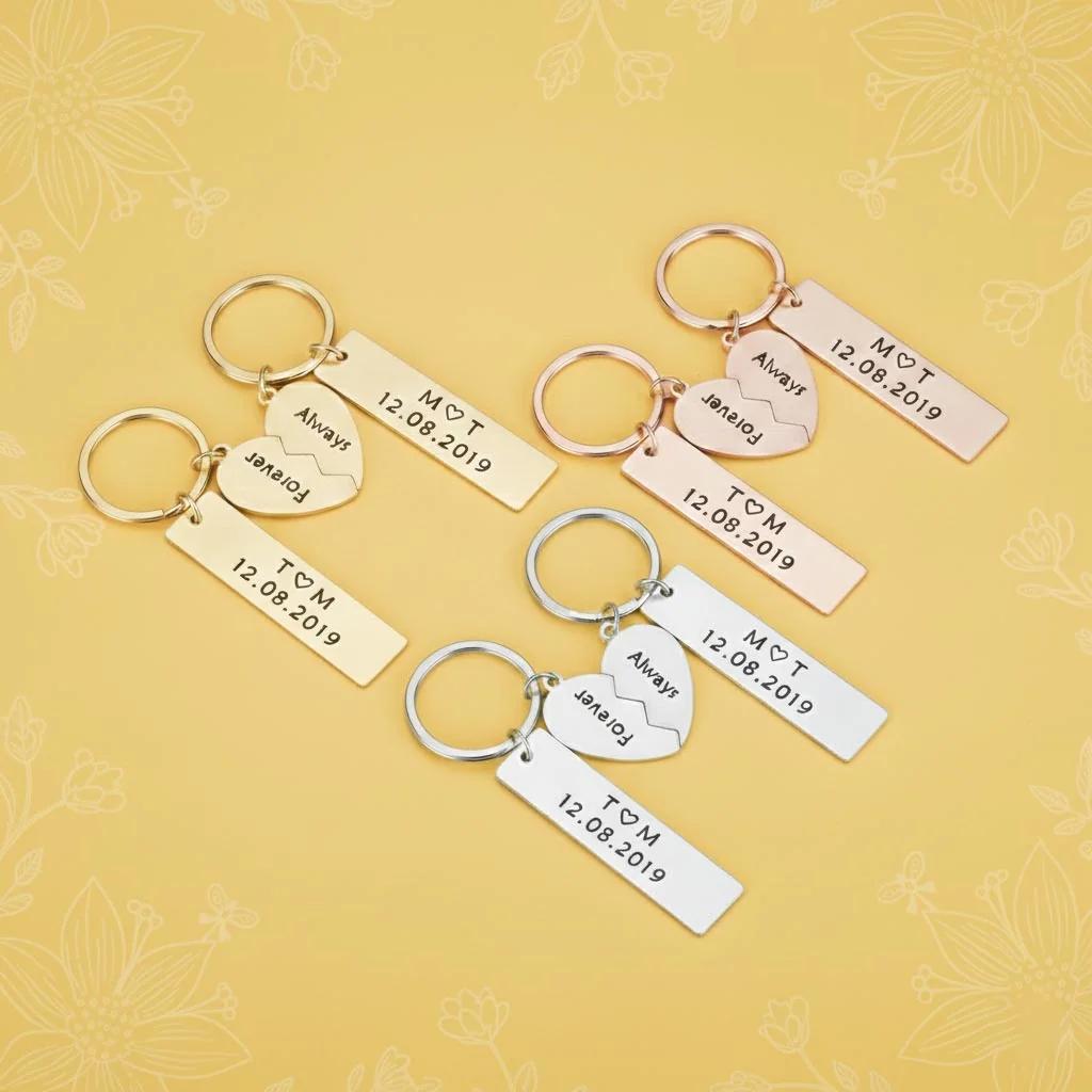 Zpics Key Ring & Heart Shaped 2 Piece Keychain Gift for Couples