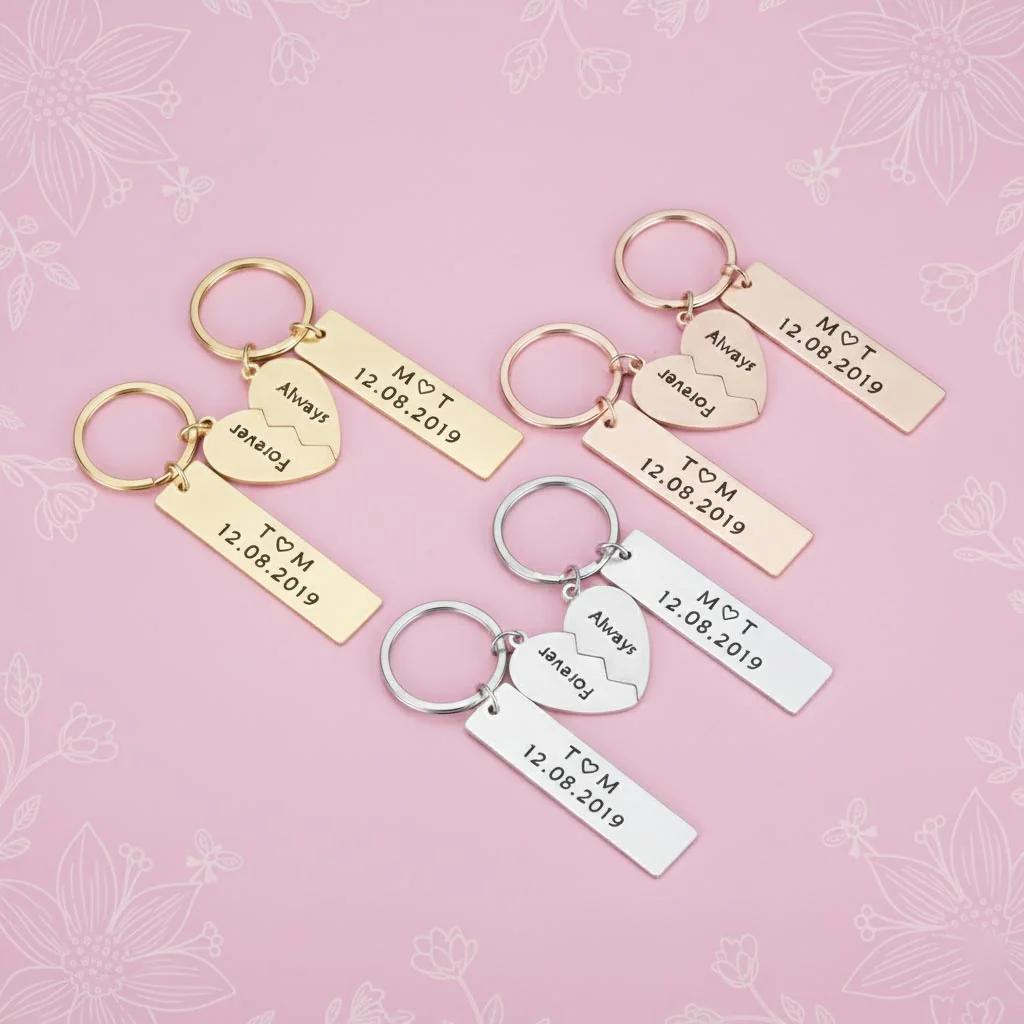 MH Decors Personalized 2-Piece Heart Keyring Gift for Couples
