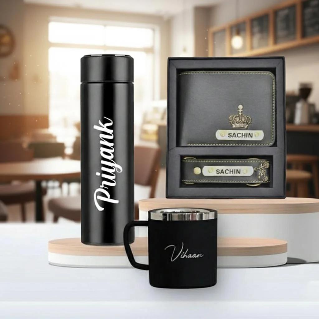 Zpics Leather Wallet Keychain with Smart Bottle Mug