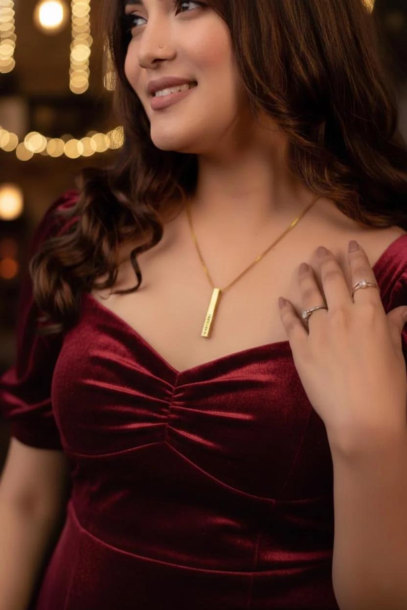 MH Decors Custom Engraved Memory Bar Necklace – 22KT Gold Plated