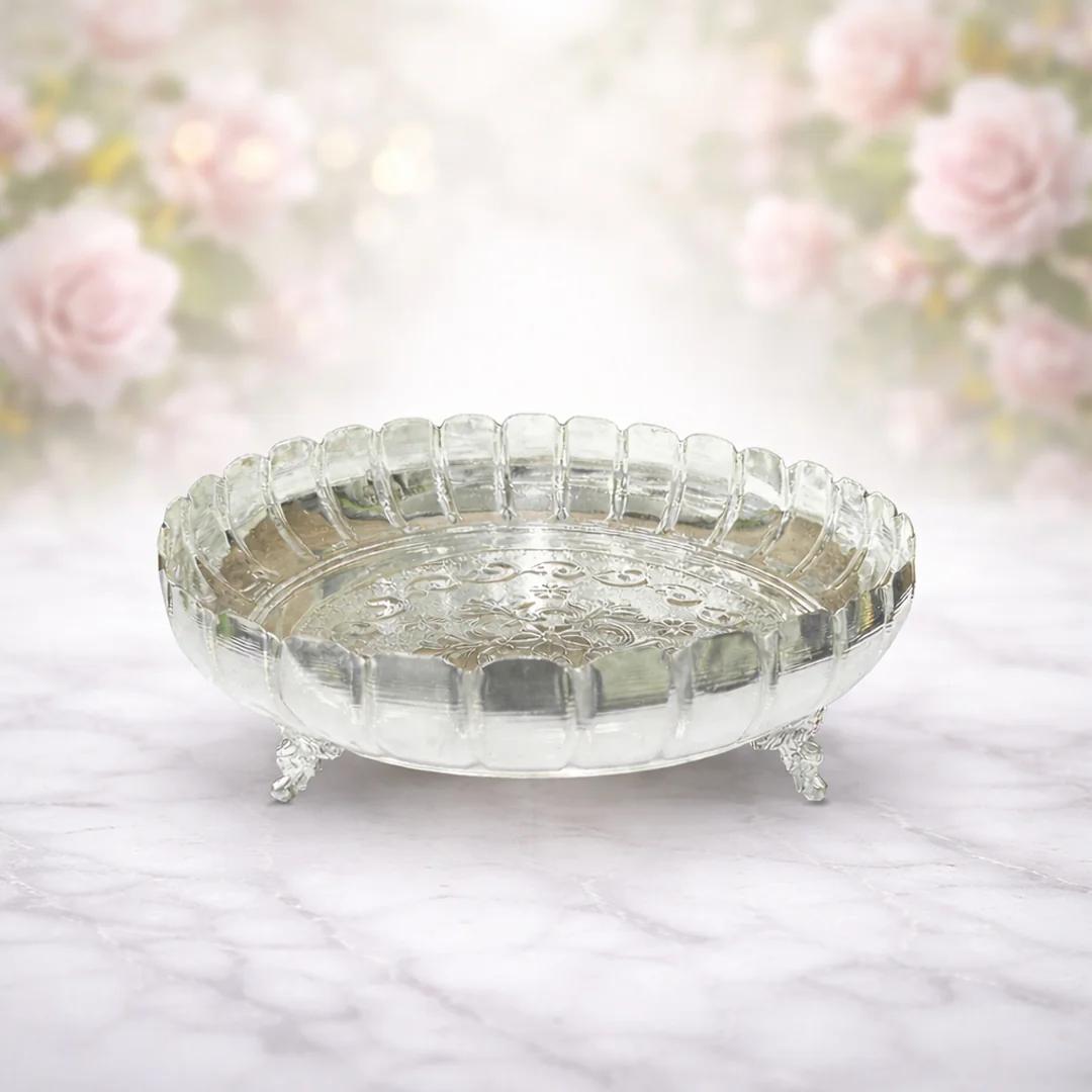 Value Gifts German Silver 8 Inch Lotus Plate for Sacred Rituals and Pooja