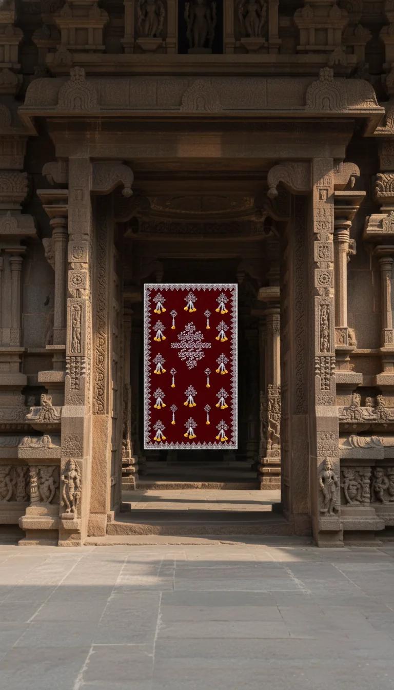 Sri Yagnaa Traditional Dark Chocolate Muggu Backdrop (5x8 Ft) with Flower Hangings