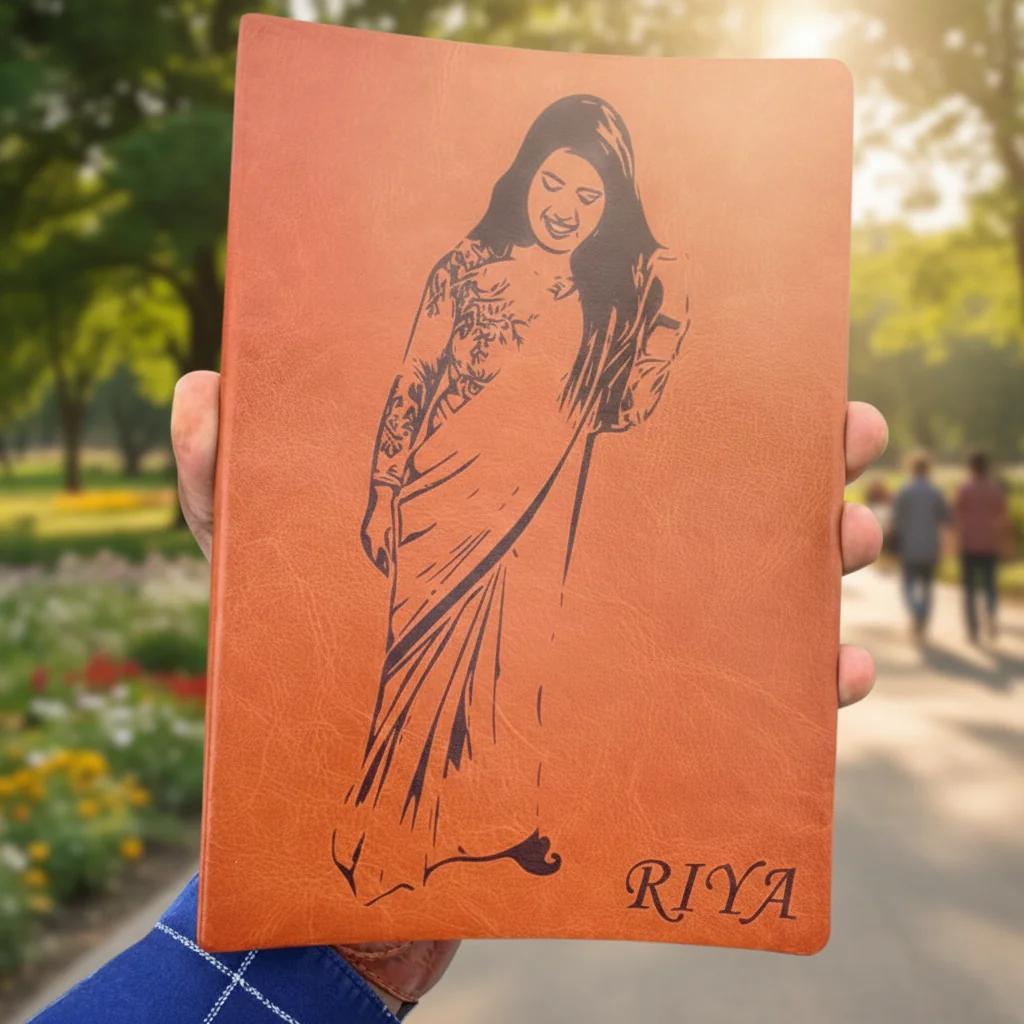 Zpics Brown Personalised Photo Diary with Custom Name Engraved Pen