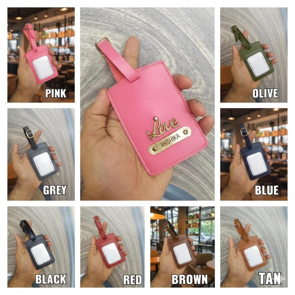 Zpics Pink Personalised Travel Bag Tag with Adjustable Strap