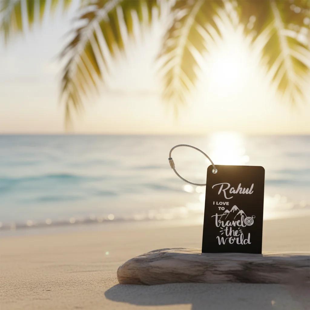 MH Decors Metal Bag Tag with Personalised Travel the World Quote