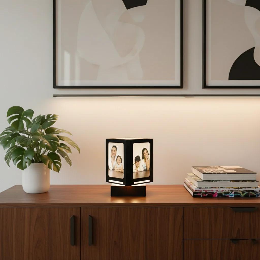 MH Decors Custom LED Rotating Photo Lamp Gift for Couples with 4 Photos