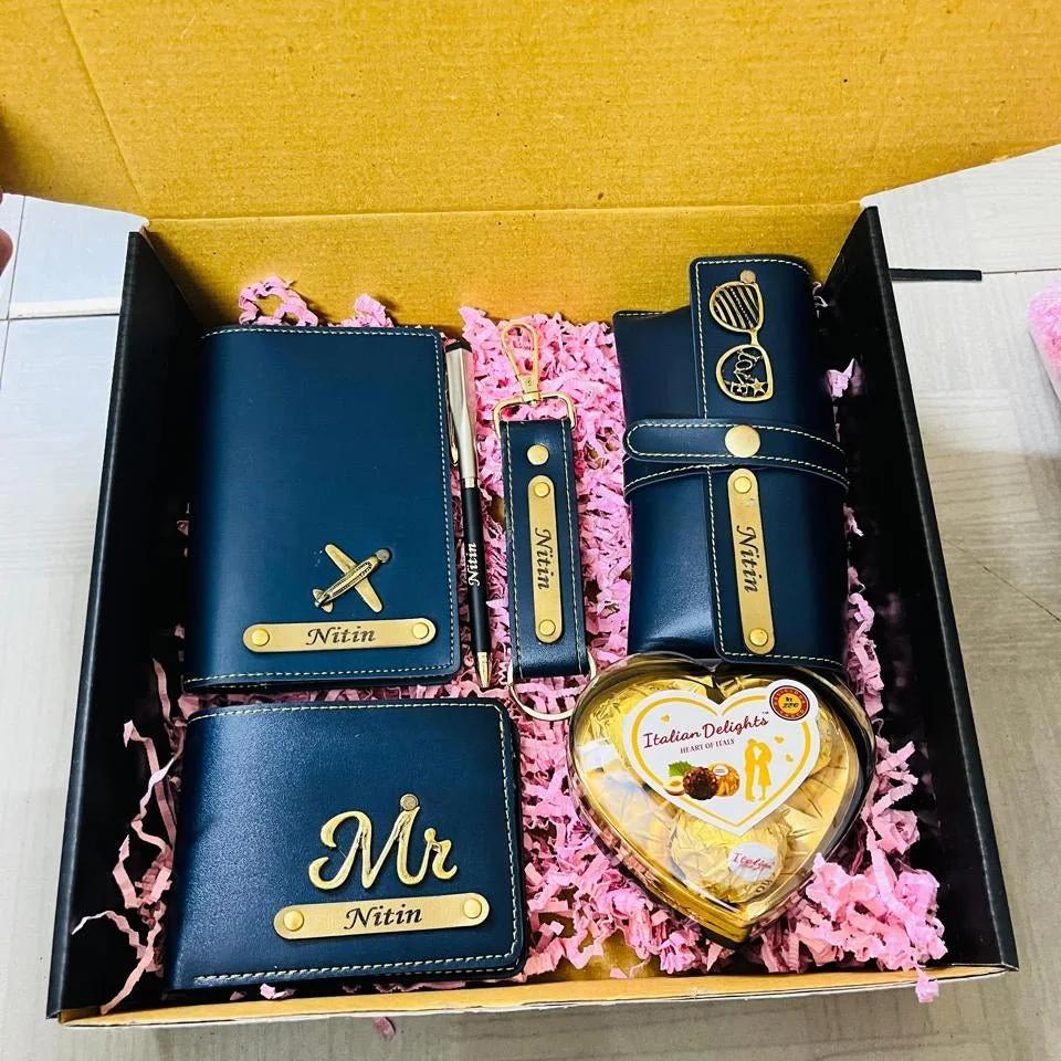 Zpics Custom Birthday Gift Set for Men with Personalized Wallet and Pen