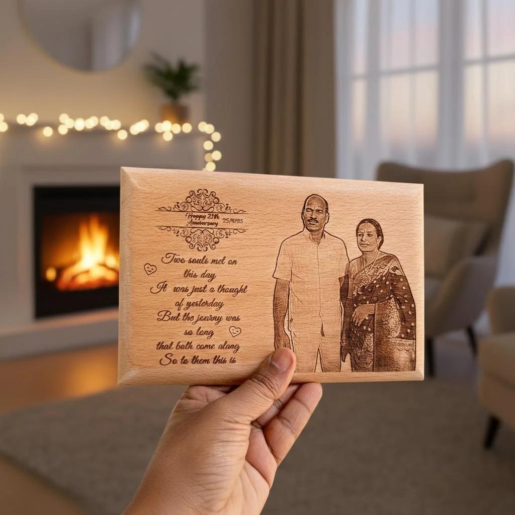 Zpics 25th Wedding Anniversary Personalized Wooden Photo Frame Gift