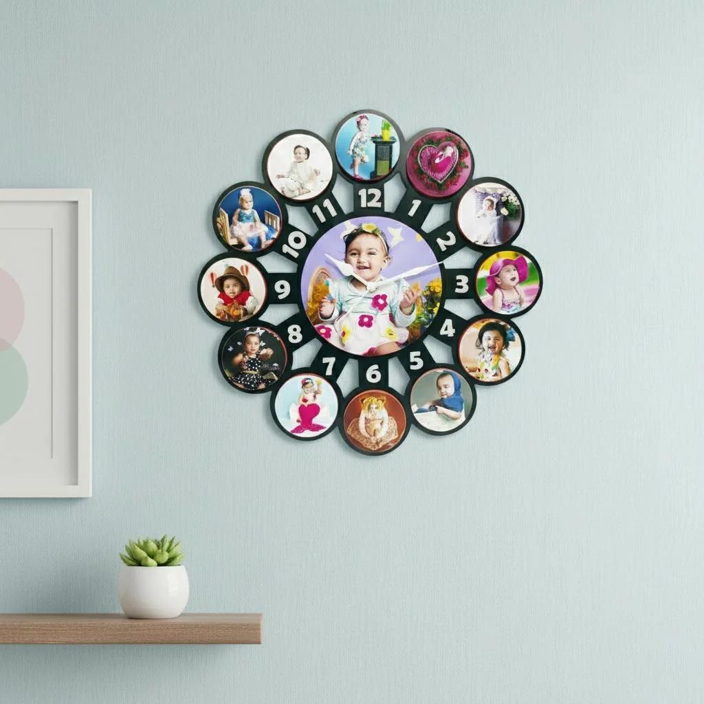 MH Decors Personalized 12 Months Baby Clock with Custom Photo for First Birthday