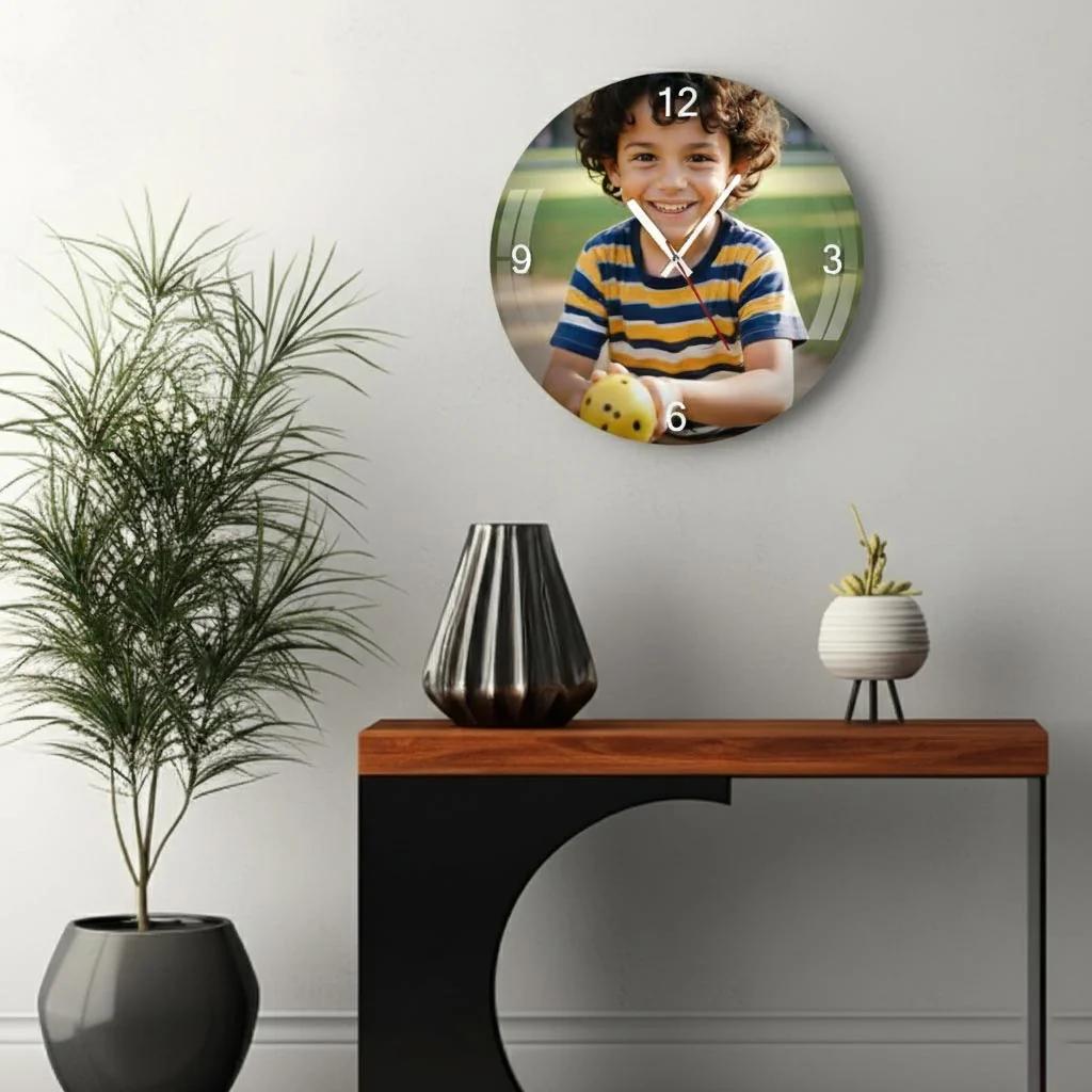 MH Decors Custom Photo Acrylic Clock Round or Square Personalized with Your Design