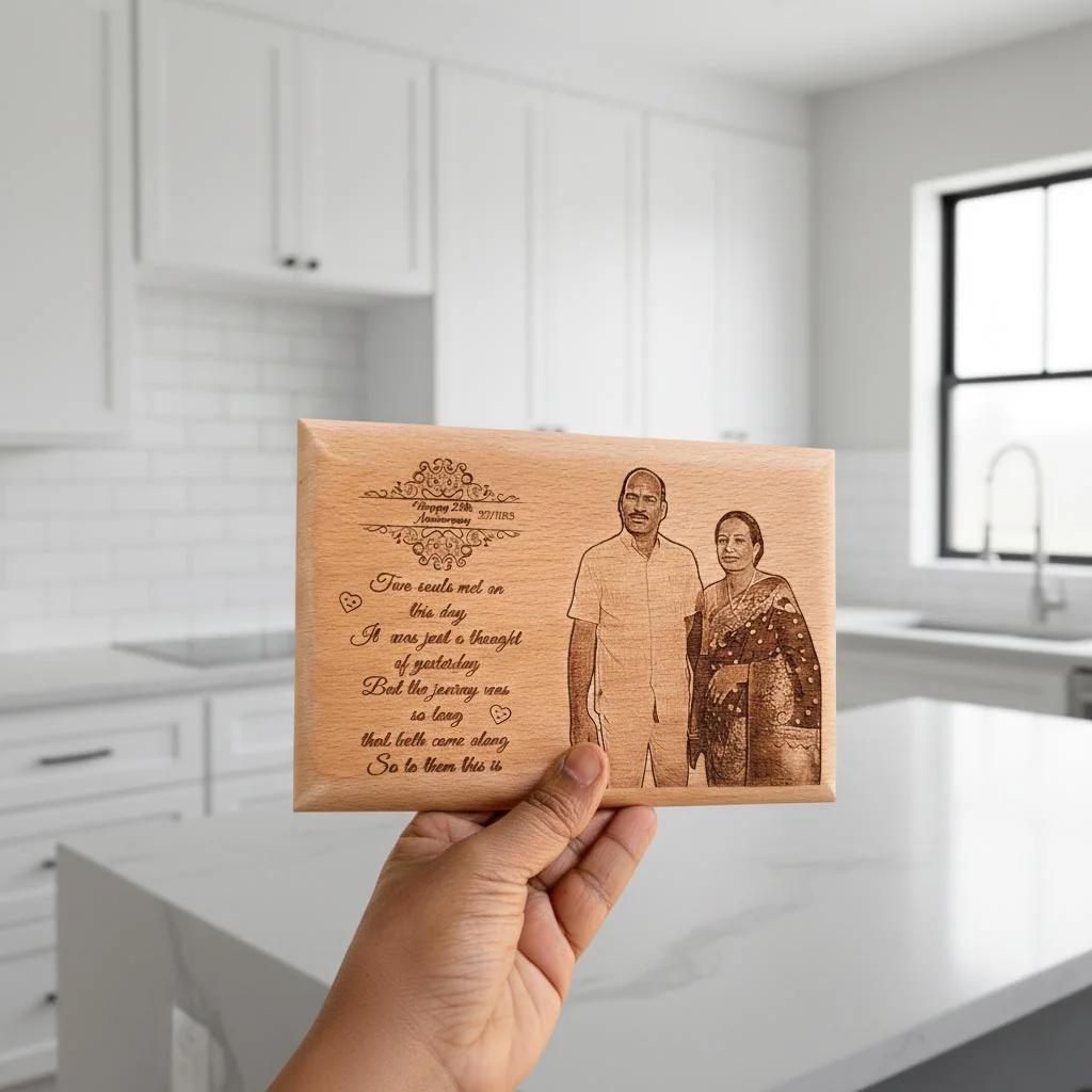 MH Decors Engraved Wooden Photo Frame for 25th Anniversary Memories