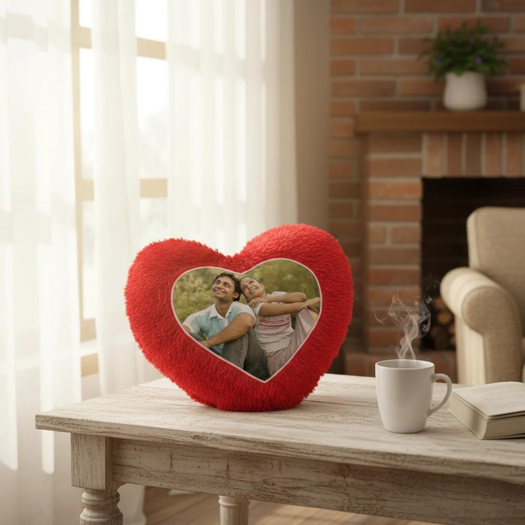 Zpics Personalized 12x12 Red Heart Shaped Magic Photo Pillow for All Special Occasions