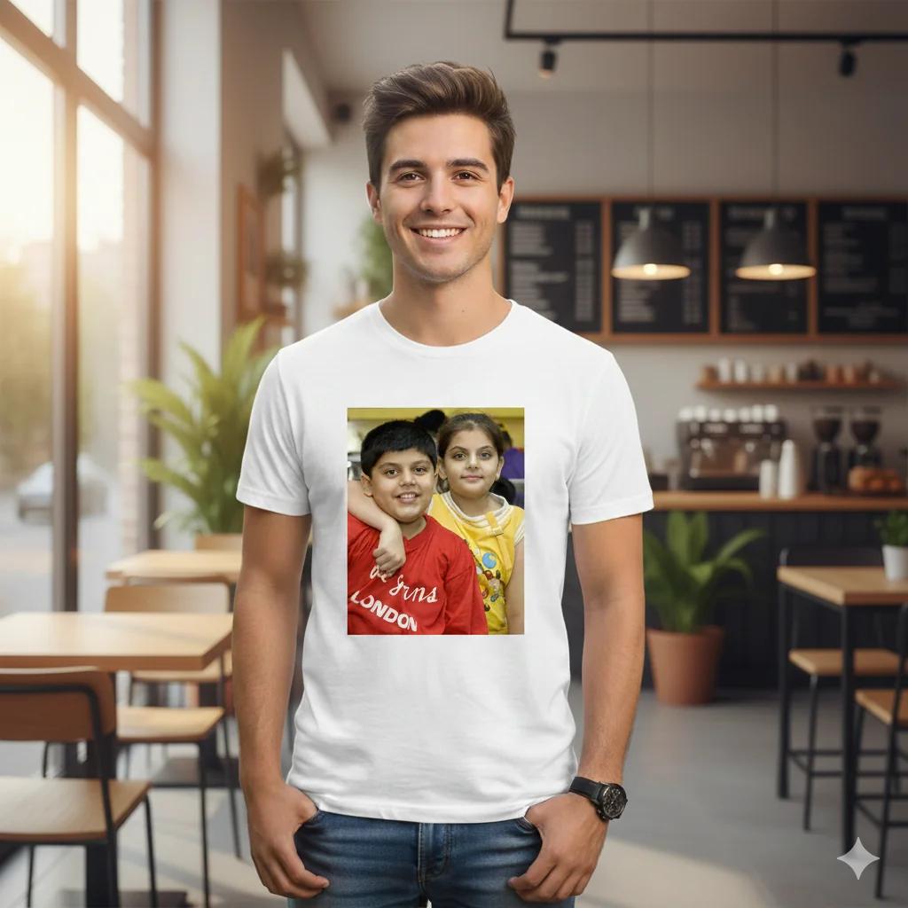 Zpics Custom XL Size 42 White Round Neck T-Shirt with Personalized Photo Design