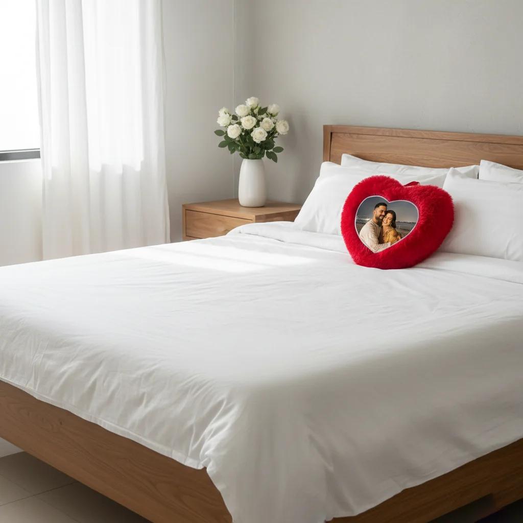 MH Decors Heart Shaped Magic Photo Pillow Red Color 12x12 Inch Unique Gift