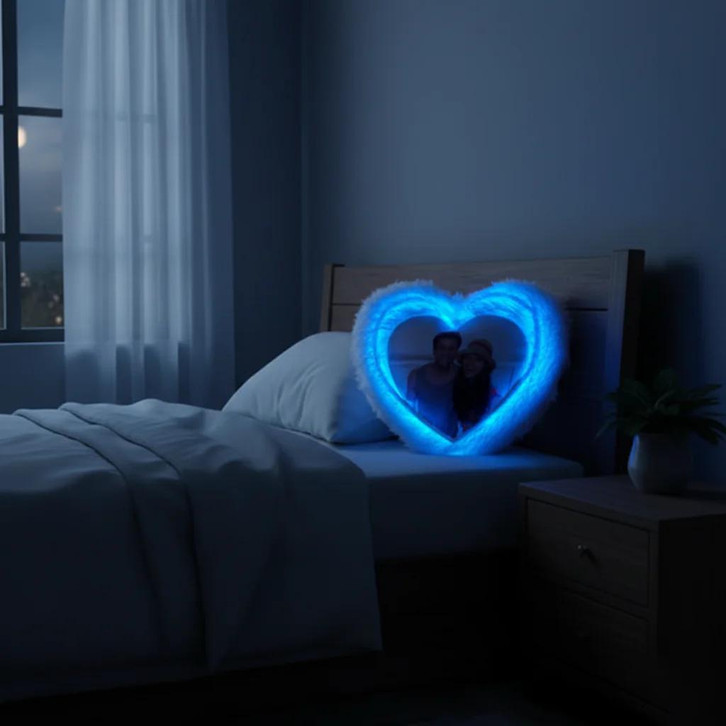 MH Decors Heart Shaped LED Magic Photo Pillow Personalized Multi-Color Remote Gift