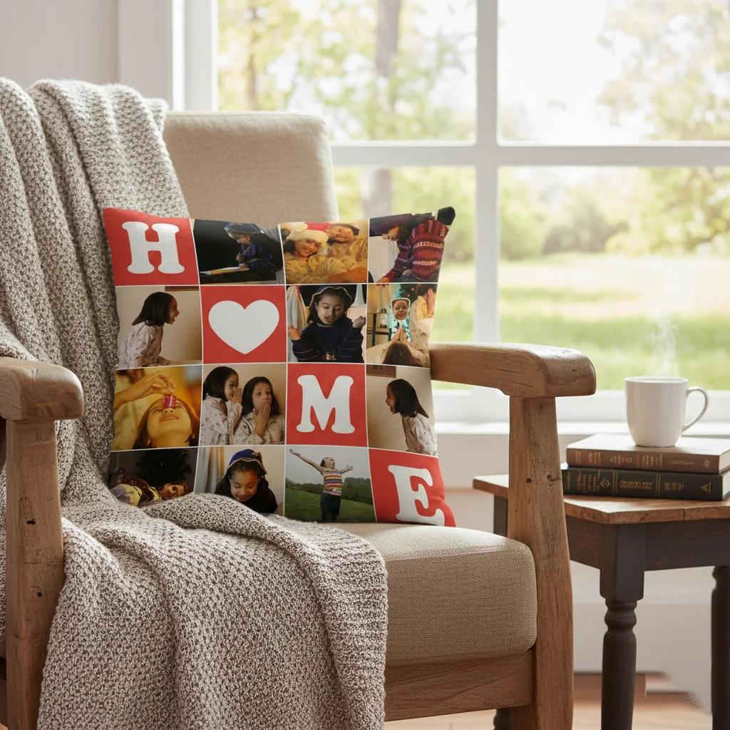 MH Decors Double Sided Square Pillow Personalized 20 Photos White Color Gift