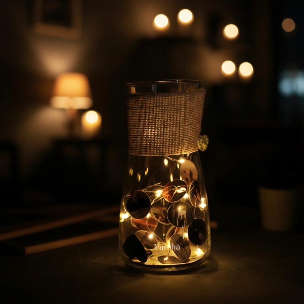 VPH Gift Store Lavish Vase with 16 Photo Cards and Fairy Light String