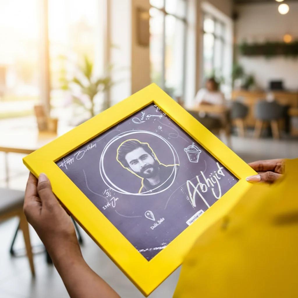 VPH Gift Store Vibrant Yellow Personalized Frame with Picture and Custom Doodles