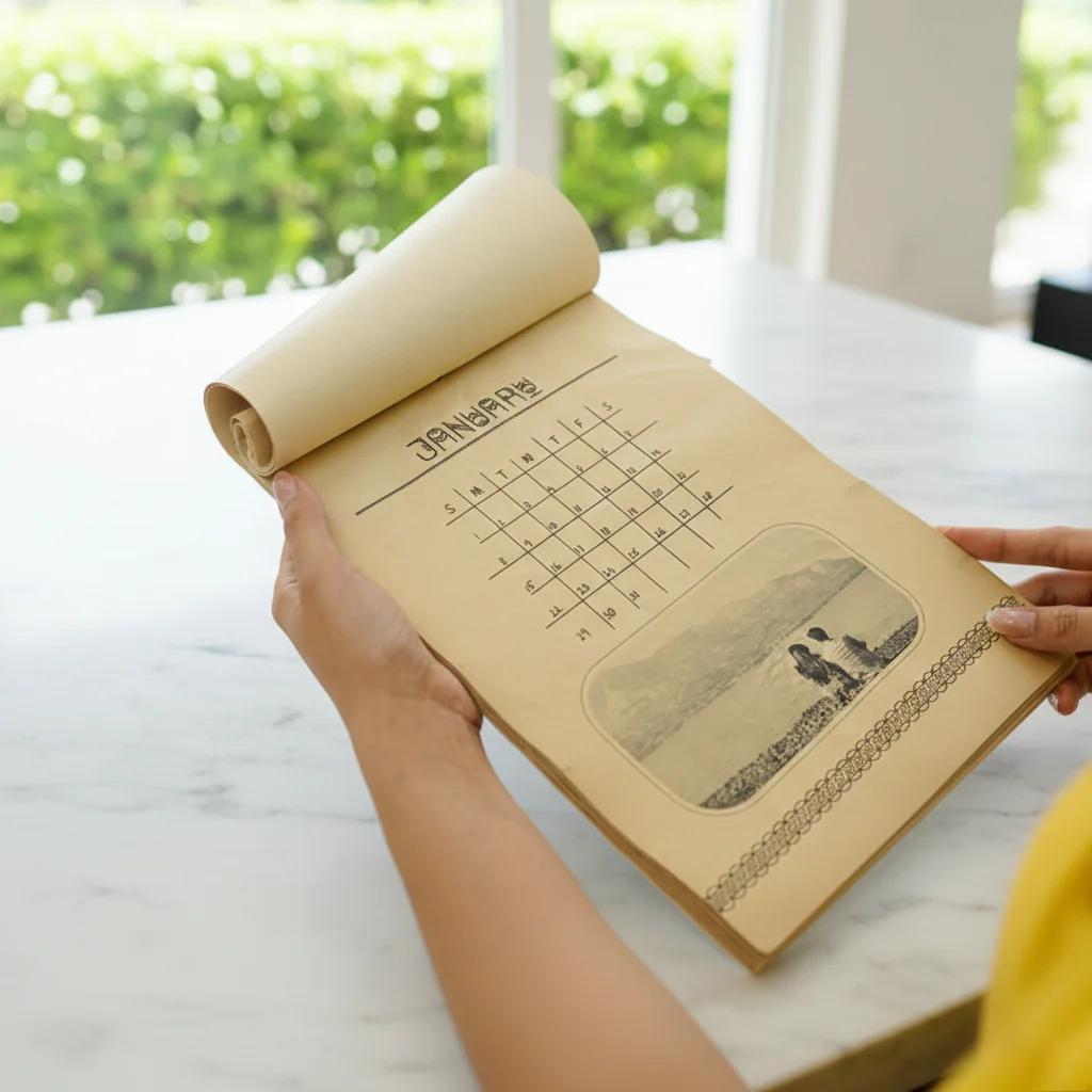 VPH Gift Store Vintage Style Calendar with Black and White Pictures and Writable Sections