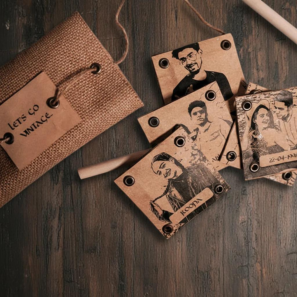 MH Decors Vintage Themed Magnet Set of 4 with Decorative Texture