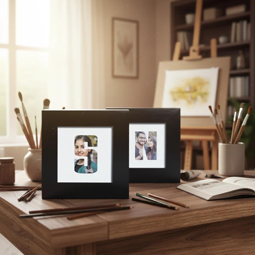 MH Decors Custom Mini Frame Set of 3 White with Blended Photo Initial