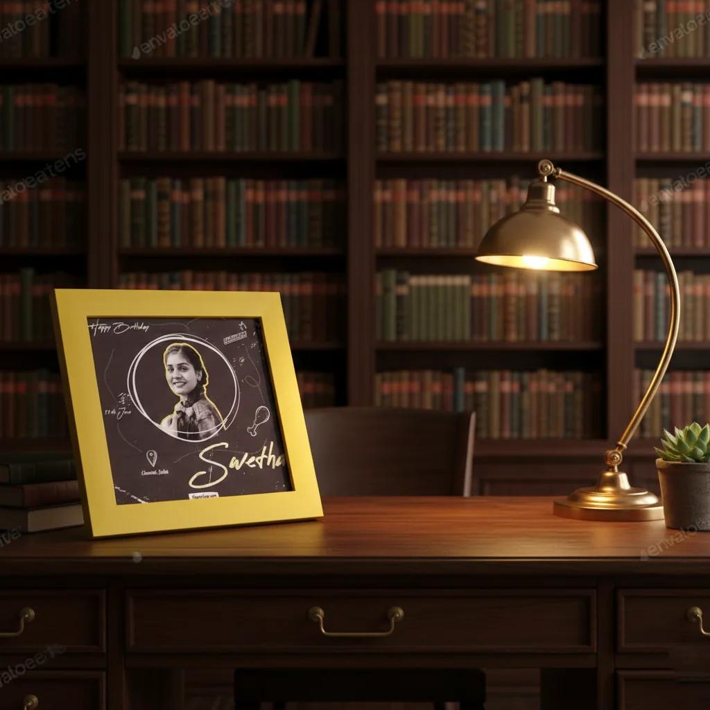 MH Decors Decorative Yellow Frame with Picture and Personalized Doodle Design