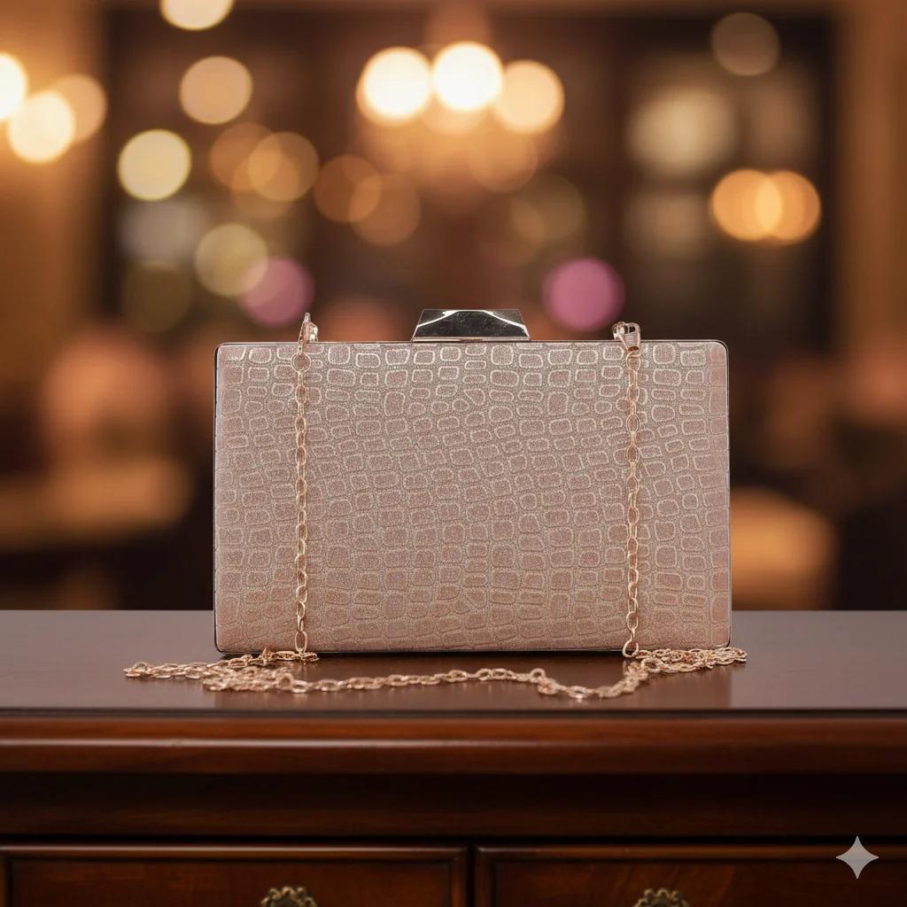 Value Gifts Elegant Reddish Grey Clutch with Chain Shoulder Strap