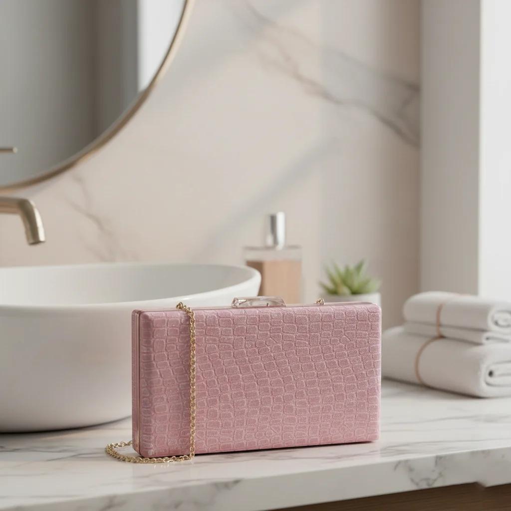 Value Gifts Elegant Pink Swan Box Clutch with Chain Strap for Women