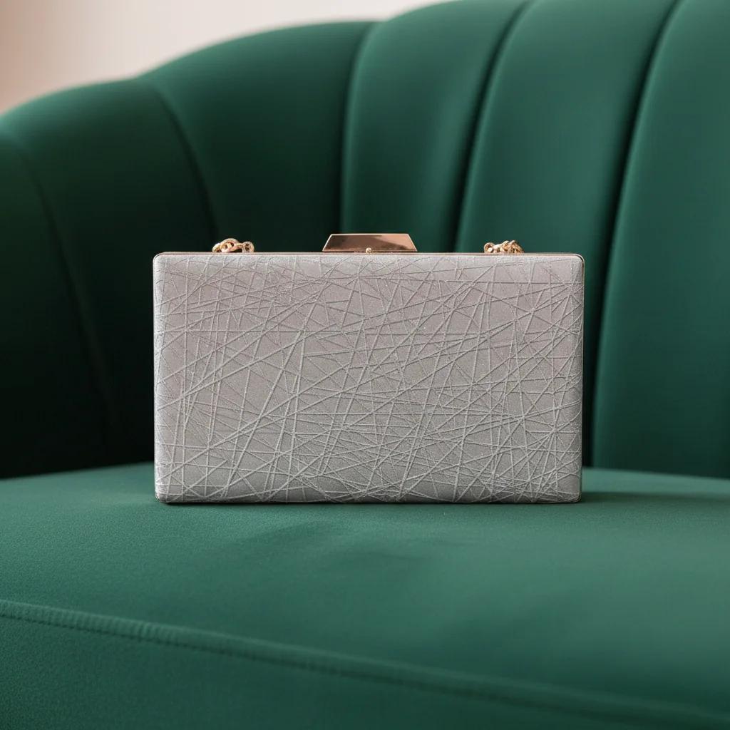 Value Gifts Women’s Fashion Light Grey Chain Clutch Bag