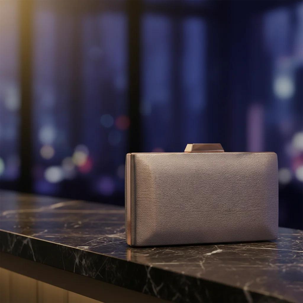 Value Gifts Women’s Bridal Purse Warm Grey with Gold Clutch