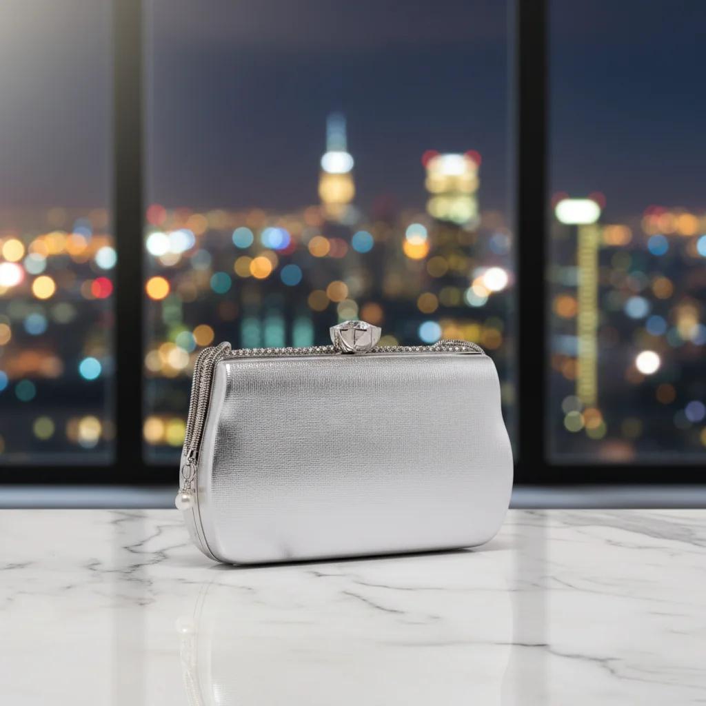 Value Gifts Natural Grey Bright Diamond Clutch Sling Bag for Women