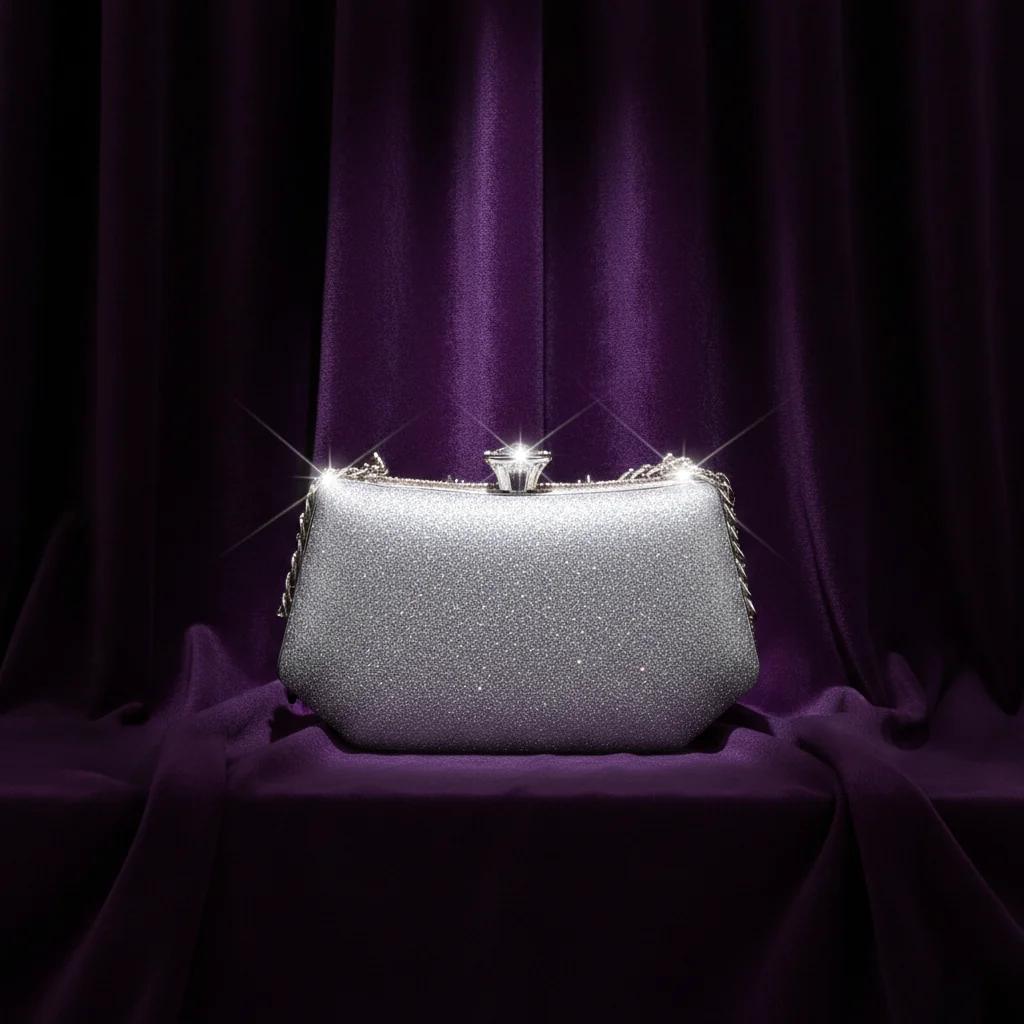 Value Gifts Women’s Stylish Silver Sand Diamond Clutch Sling Bag