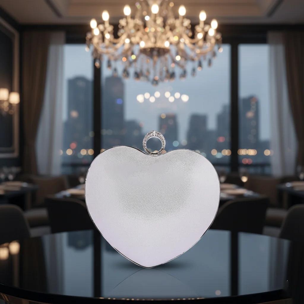 Value Gifts Women’s Grey Suit Cute Heart Crystal Diamond Clutch