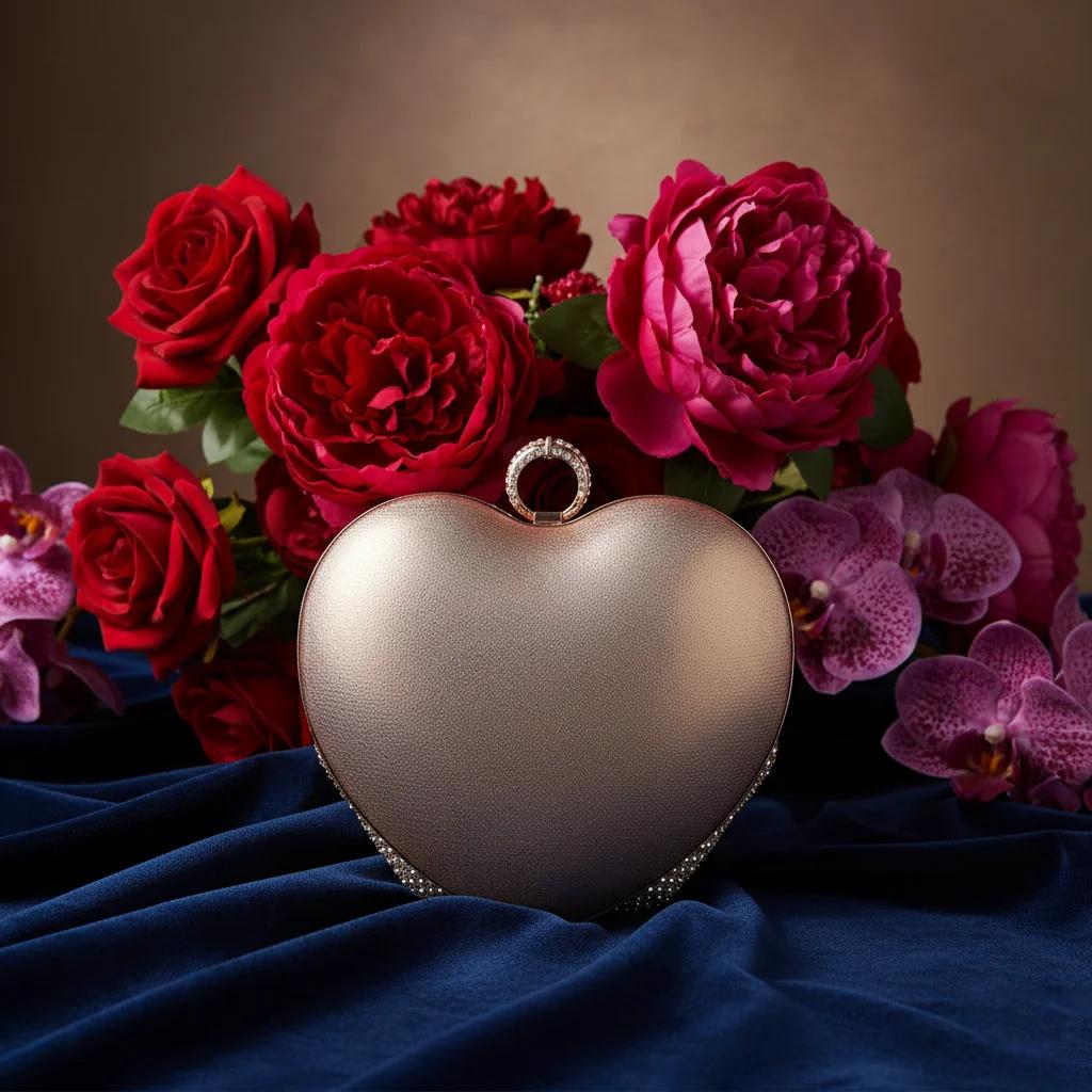 Value Gifts Women’s Tan Cute Heart Crystal Diamond Clutch