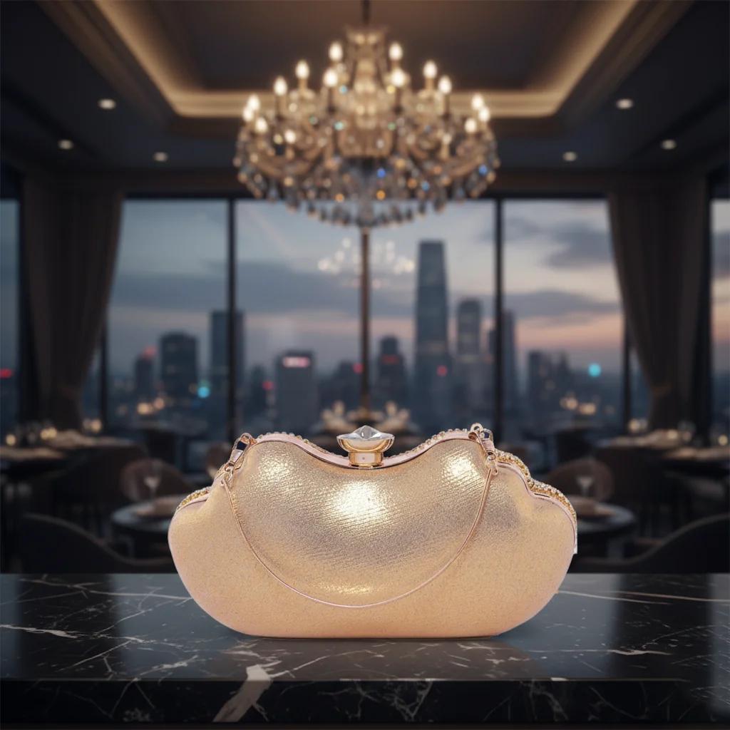 Value Gifts Women’s Tan Gold Rhinestone Clutch Bag