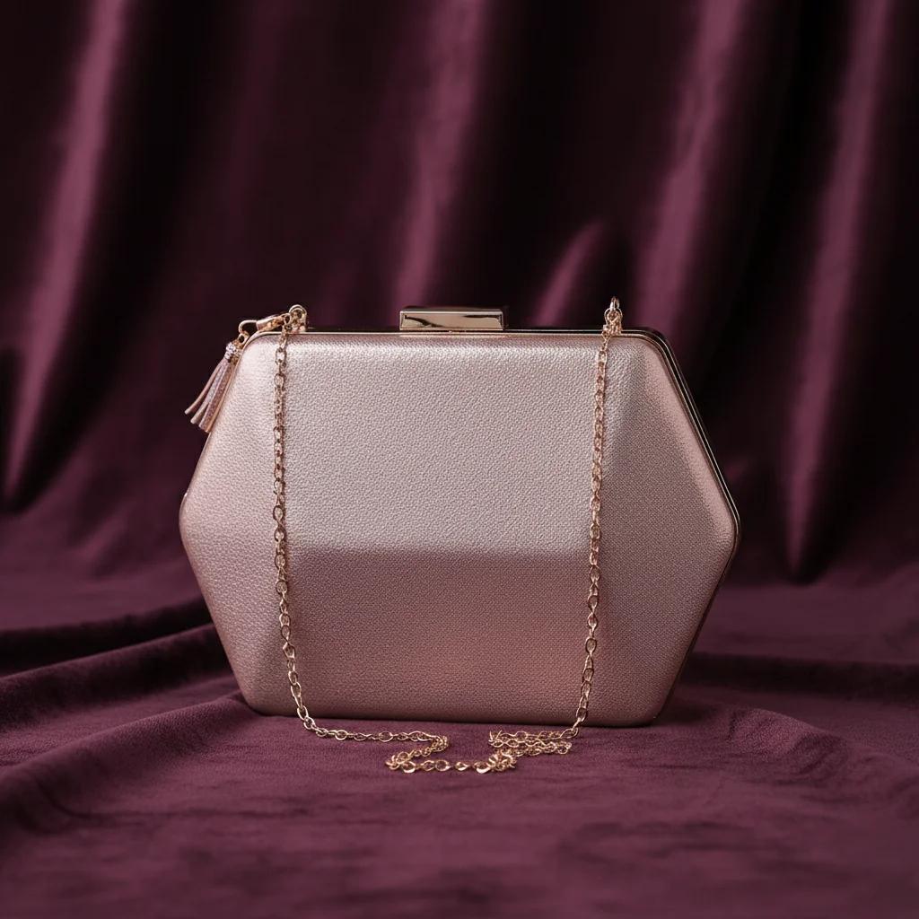 Value Gifts Women’s Oriental Pink Clutch Bag with Glittery Gold Cord and Push Lock