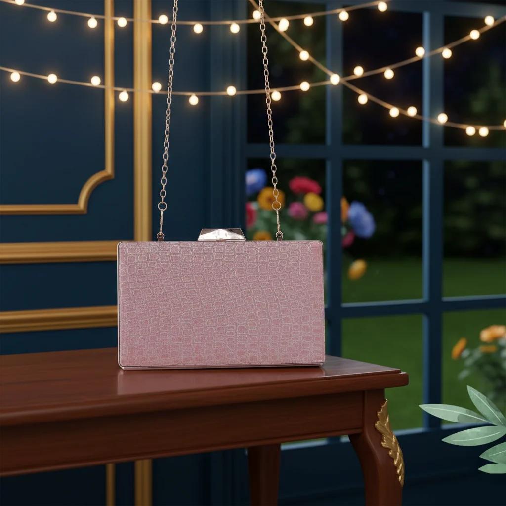 VPH Gift Store Pink Swan Box Clutch with Chain for Girls & Women