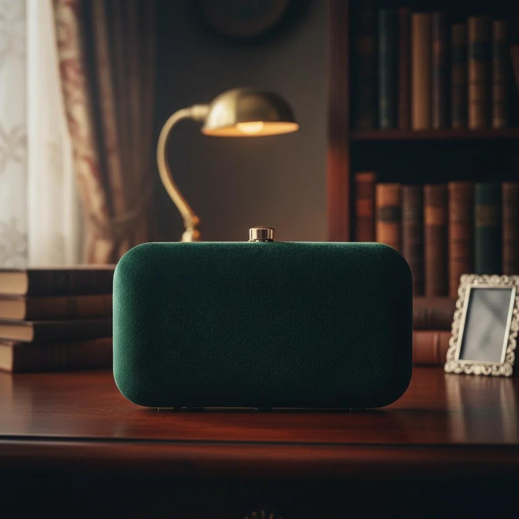 VPH Gift Store Phthalo Green Wedding Clutch Bag with Gold Embroidery for Women