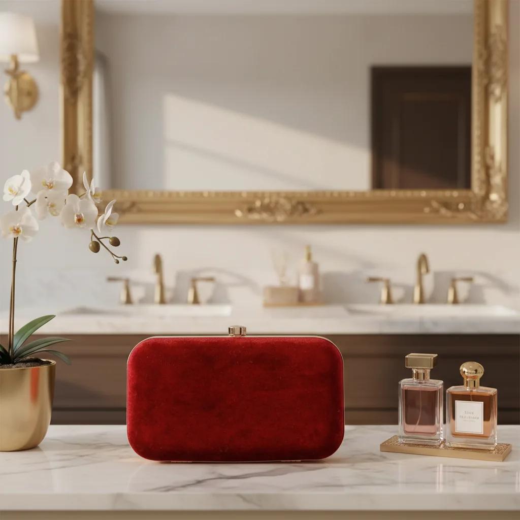 VPH Gift Store Dark Burgundy Wedding Clutch Bag with Gold Embroidery for Women