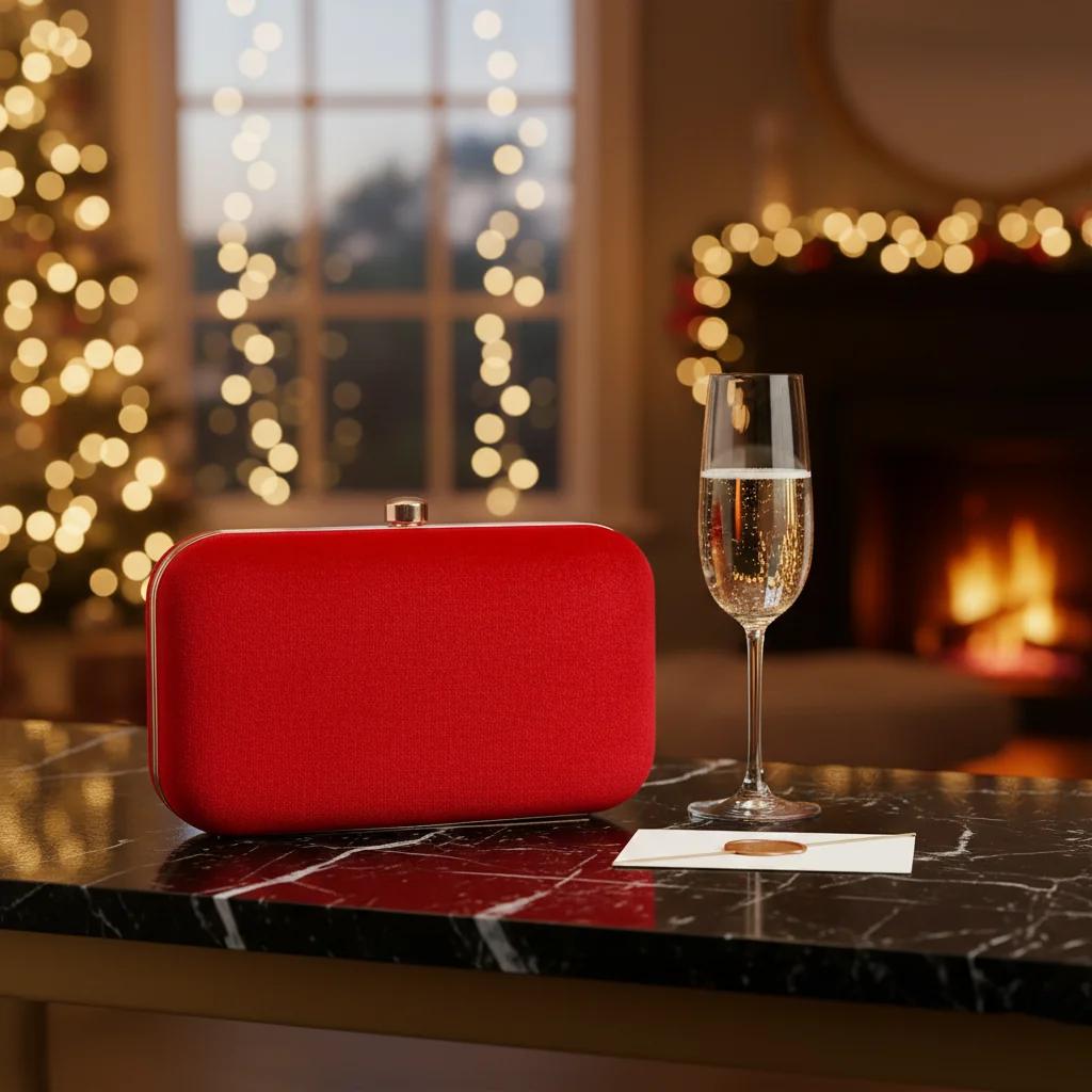 VPH Gift Store Venetian Red Wedding Clutch Bag with Gold Embroidery for Women