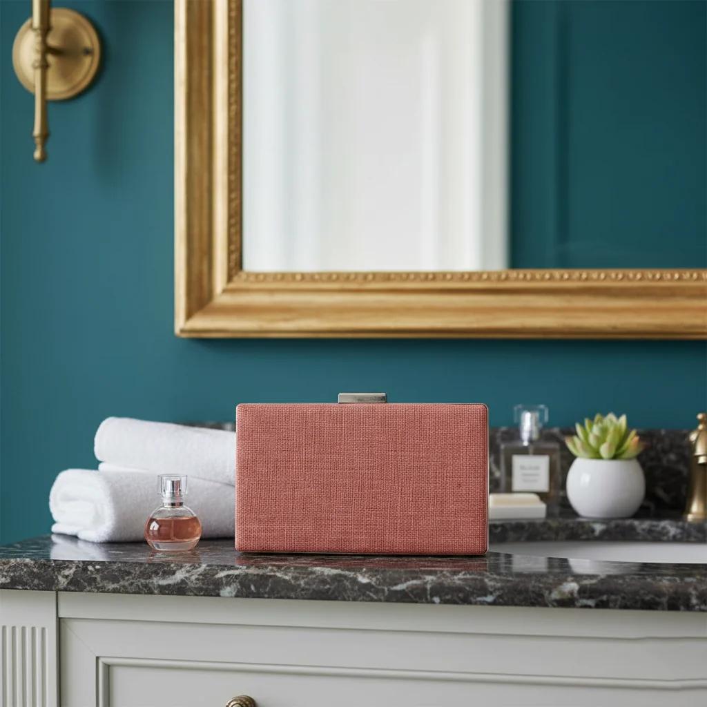 VPH Gift Store Pinkish Brown Gold Embellished Clutch Purse for Women